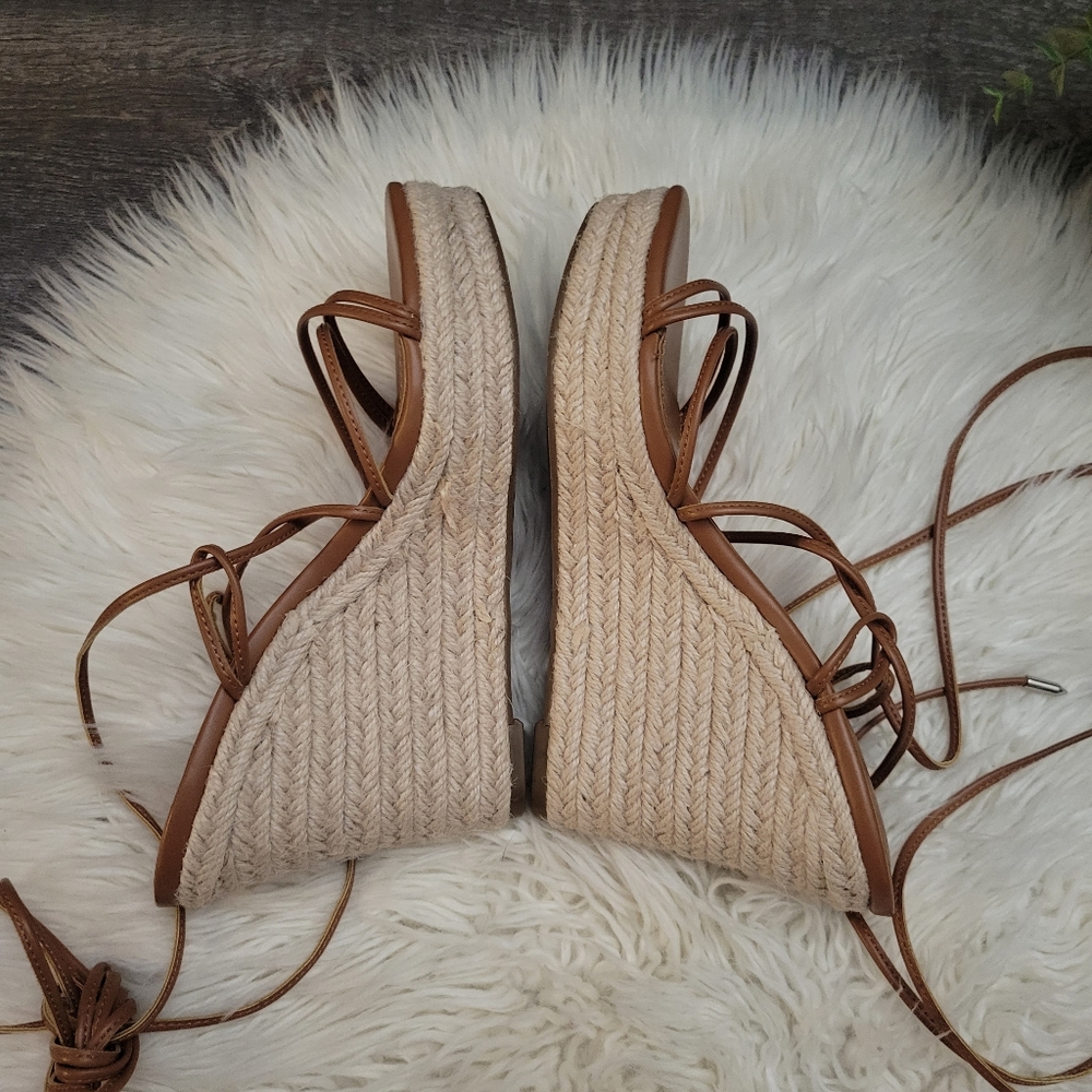 MARC FISHER KYLE WOMENS  LEATHER LACE UP ESPADRILLE WEDGES SIZE 8.5 - Picture 7 of 14
